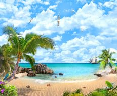 Фотообои Берег на острове с пальмами и голубым небом