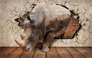 Фреска 3D носорог из стены