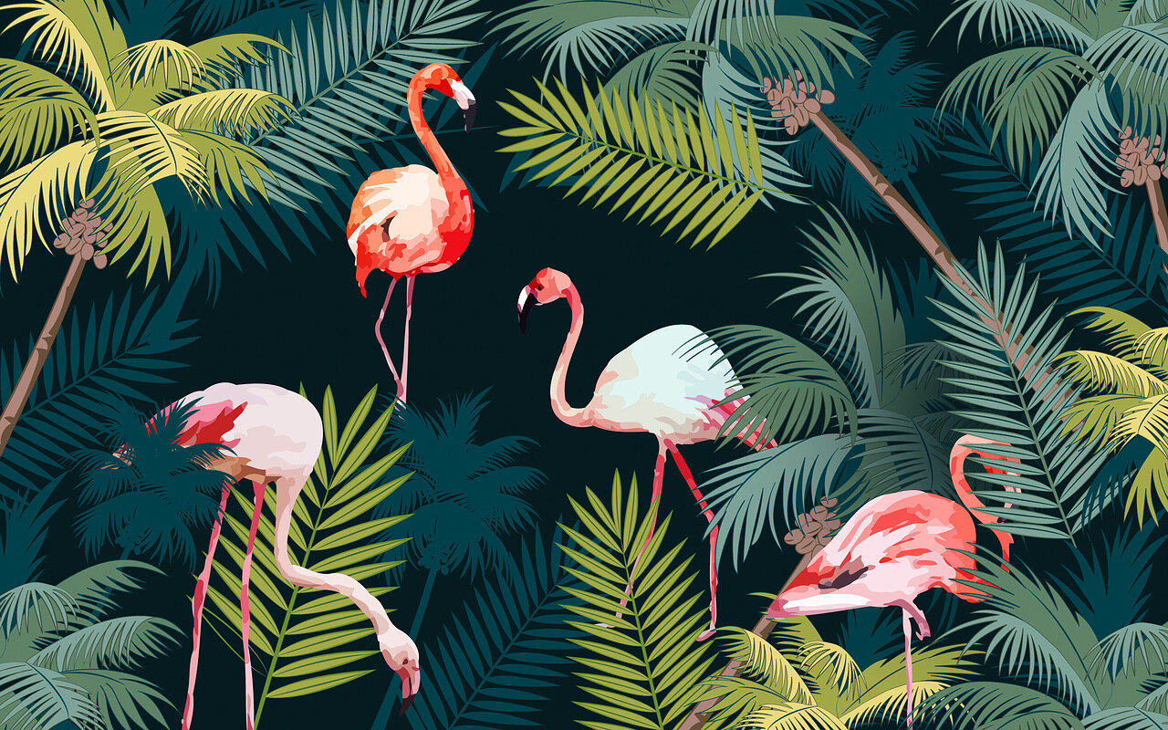 Фотообои Фламинго и пальмы