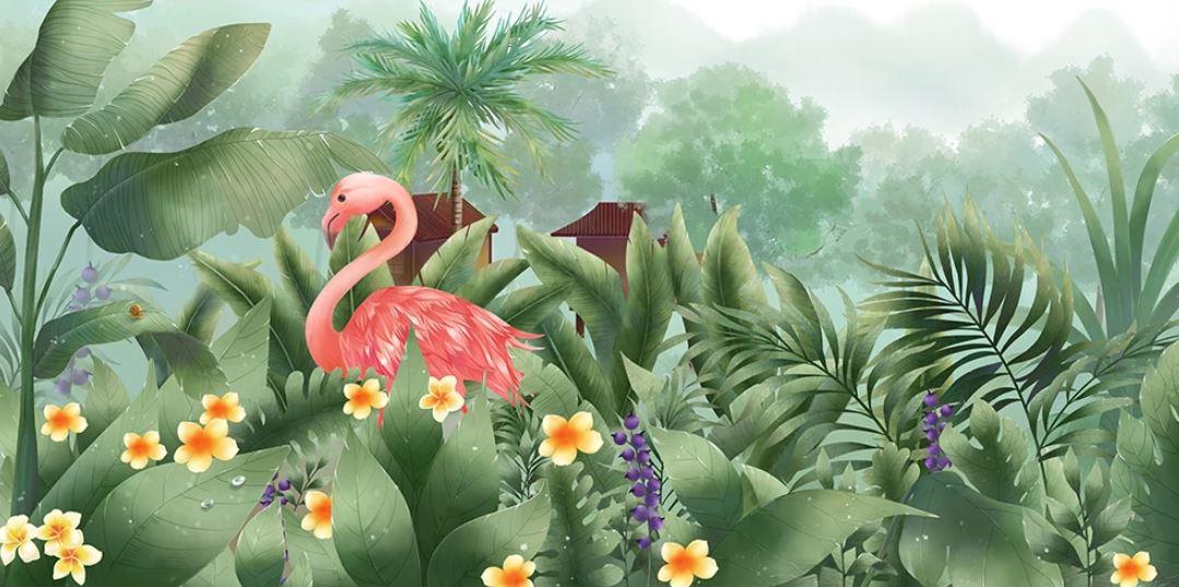 Фотообои Фламинго в джунглях