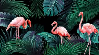 Фотообои Фламинго на фоне листьев