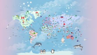 Фотообои Карта мира с флагами