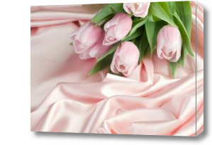 Картина Розовые тюльпаны с шелком