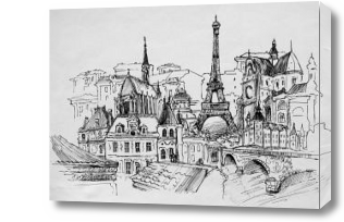 Картина Вид на париж и башню черно белый