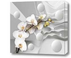 Картина Белая орхидея с шарами стерео