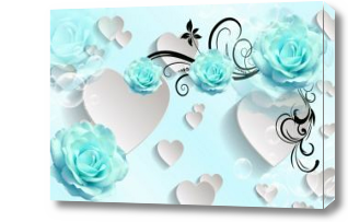 Картина Голубые розы с сердцами