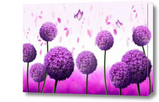 Картина Фиолетовые 3D цветы и бабочки