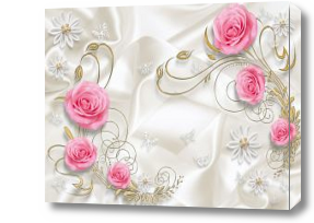 Картина 3D Розы и ткань из белого шелка