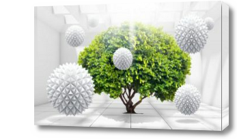 Картина Белые 3д шары и дерево